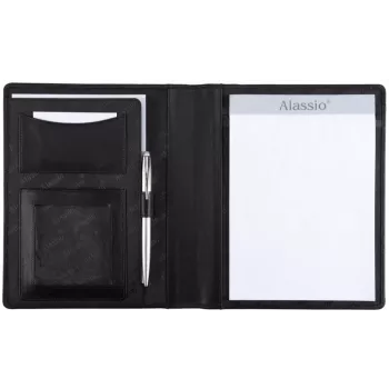 JÜSCHA Alassio Bormio Schreibmappe A5 Nappa Leder Schwarz mit Notizblock und Stift 43008