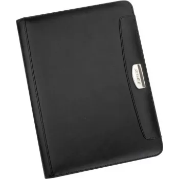 JÜSCHA Alassio MARES I Schreibmappe DIN A4 mit Taschenrechner, Notizblock, Kartenfächern, Stiftschlaufe, FINEtouch Lederimitat, Schwarz 96086-1