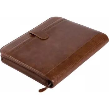JÜSCHA Alassio VITERBO Dokumentenmappe mit Reißverschluss, Kunstleder, Braun, A4, 2 Stiftschlaufen, 4 Kartenfächer, 2 Dokumentenfächer, Taschenrechnerfach, Schreibblockfach, spritzwassergeschützt (30053)