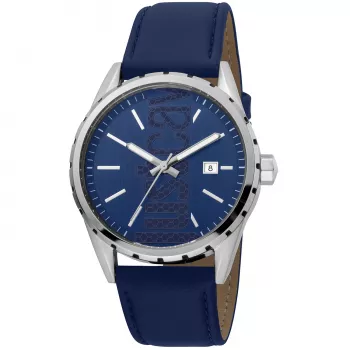 JUST CAVALLI MAN JC1G082L0095 42mm Quarz Analog Uhr mit blauem Zifferblatt und Lederarmband