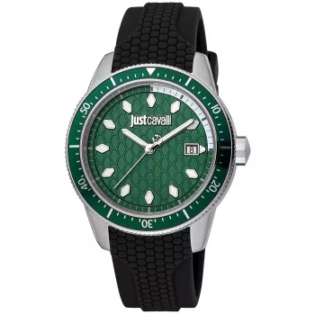 JUST CAVALLI MAN JC1G179P0015 42mm Quarz-Analoguhr - Schwarzes Zifferblatt, Lederarmband