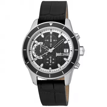 JUST CAVALLI MAN Uhr JC1G215L0015 42mm schwarzes Zifferblatt Lederarmband