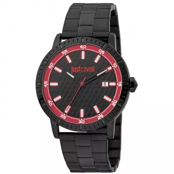 JUST CAVALLI MAN Uhr JC1G216M0065 42mm Schwarzes Zifferblatt Lederarmband Quarz