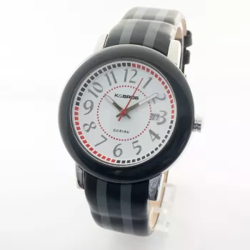 K&BROS Unisex Analog-Quarz-Uhr 9426-2-435 43mm Schwarzes Zifferblatt Lederarmband