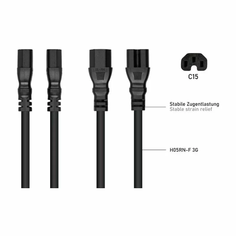 Kabelmeister IEC C14 auf C15 Stromkabel 3m (SK1450-S030) – Schwarz