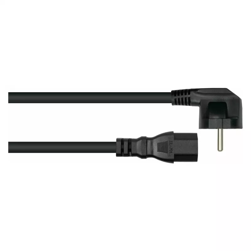 Kabelmeister Netzkabel mit 90°-Winkel-Schukostecker auf C15-Kupplung, 3 m, Schwarz