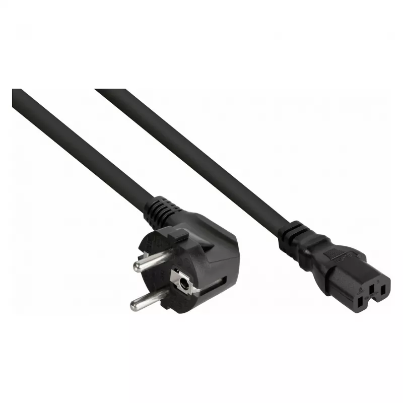 Kabelmeister Schuko-Stecker (90° abgewinkelt) auf C15-Netzkabel, Schwarz, 1m