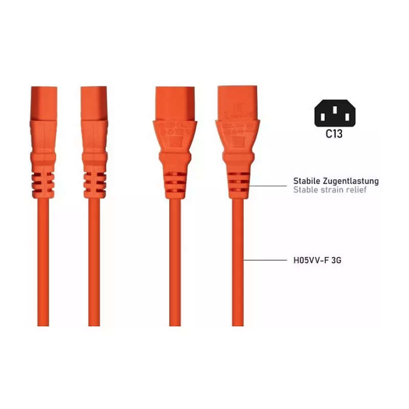 Kabelmeister Schuko auf C13 Winkel-Netzkabel 5m Orange