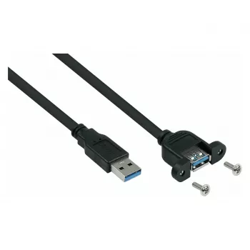 Kabelmeister USB 3.0 Panel-Mount-Verlängerungskabel – Typ-A Stecker auf Buchse, 3 m, Schwarz (UL-zertifiziert)