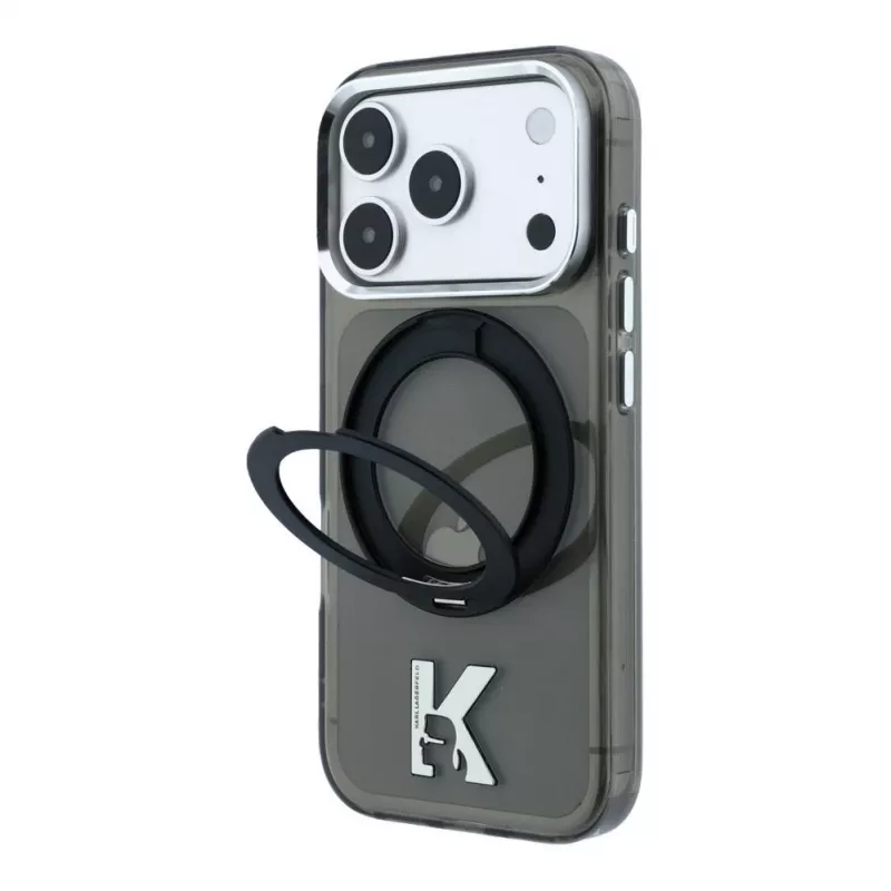 Karl Lagerfeld IML Ring Stand 360 Kameo Metal MagSafe-Hülle für iPhone 18 Pro Max / 17 Pro Max - Schwarz
