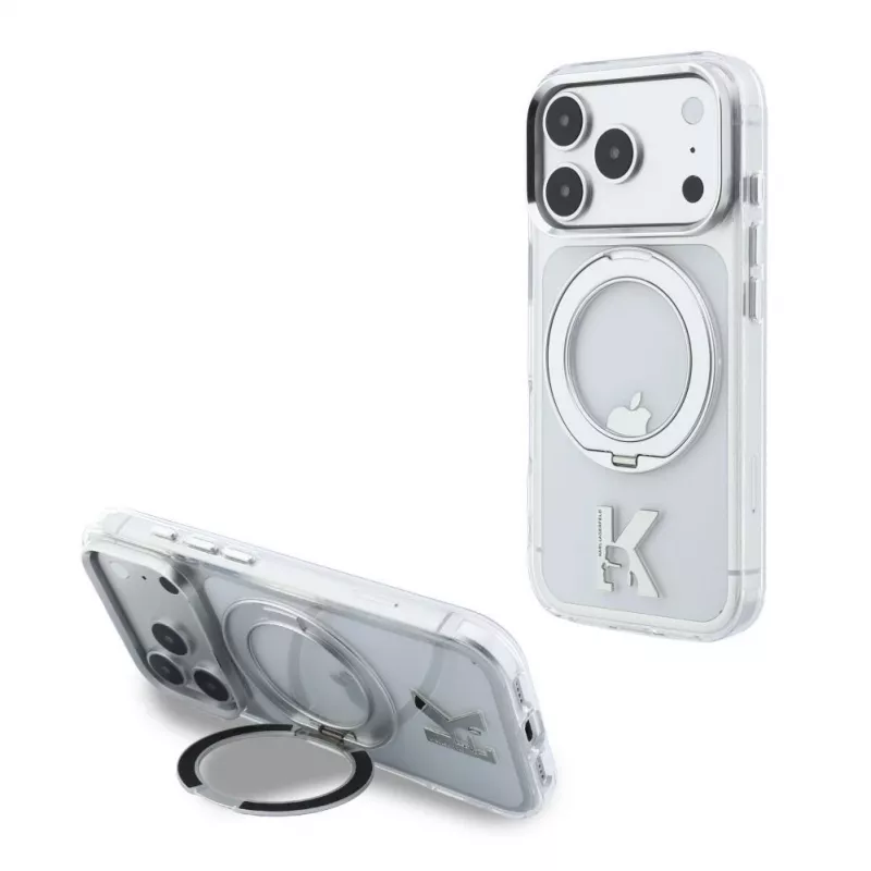 Karl Lagerfeld iPhone 18 Pro Max / 17 Pro Max MagSafe IML Ring Stand 360 Kameo Metal Transparente Hülle
