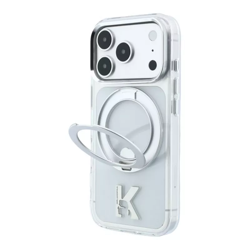 Karl Lagerfeld iPhone 18 Pro Max / 17 Pro Max MagSafe IML Ring Stand 360 Kameo Metal Transparente Hülle