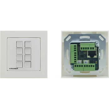 Kramer Electronics RC-208 Kabelgebundenes Bedienfeld mit 8 programmierbaren Tasten, RS-232/RS-485/Ethernet, Weiß