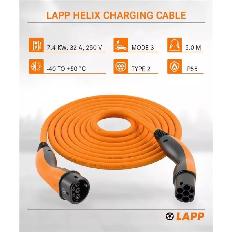 LAPP MOBILITY HELIX® Typ 2 Ladekabel, bis zu 7,4 kW, 5 m, Orange (61797)