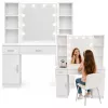 LEAN Kosmetik-Schminktisch mit LED-Spiegel, Schubladen und Schrank, Weiß, 141x114x39 cm