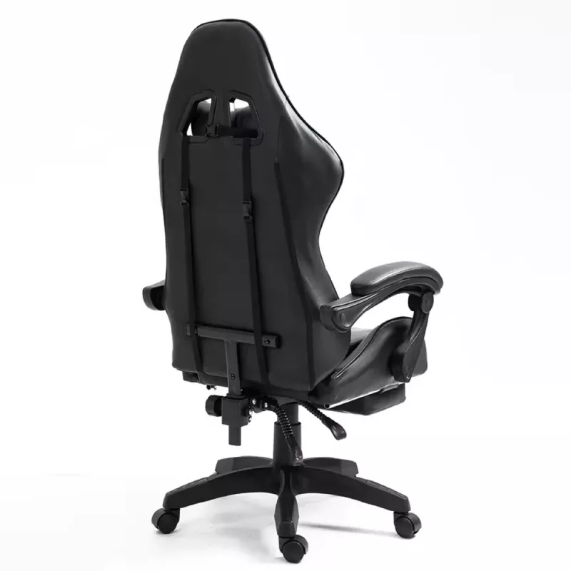 LEAN Dreh- und Gaming-Bürostuhl mit Fußstütze und Kissen, Schwarz und Weiß