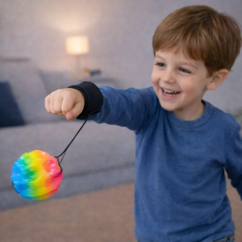 LEAN TOYS Hüpfball am Gummiband, sensorisch, mit Noppen, bunt, 6 cm