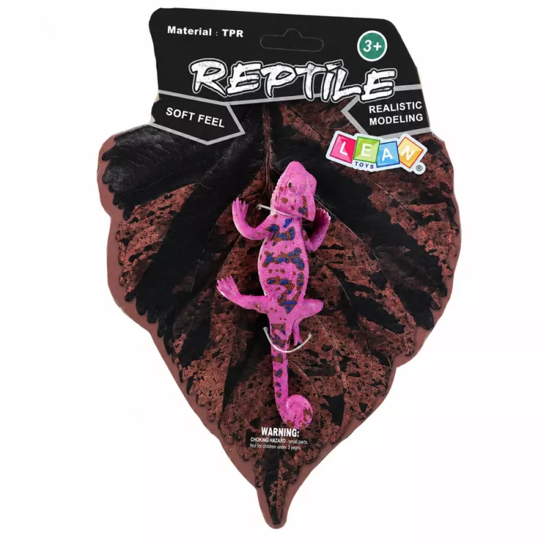 LEAN TOYS Chamäleon Gummi-Figur dehnbar realistisch lila Reptil 14 cm