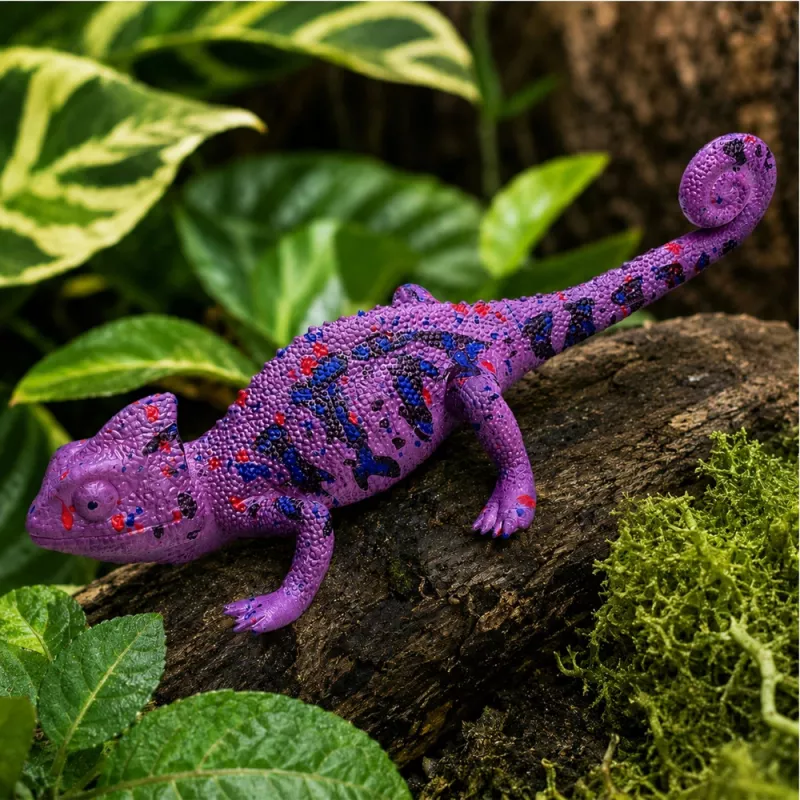 LEAN TOYS Chamäleon Gummi-Figur dehnbar realistisch lila Reptil 14 cm