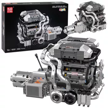 LEAN TOYS Konstruktionsbausteine Automotor V8 mit Getriebe, 2024 Teile