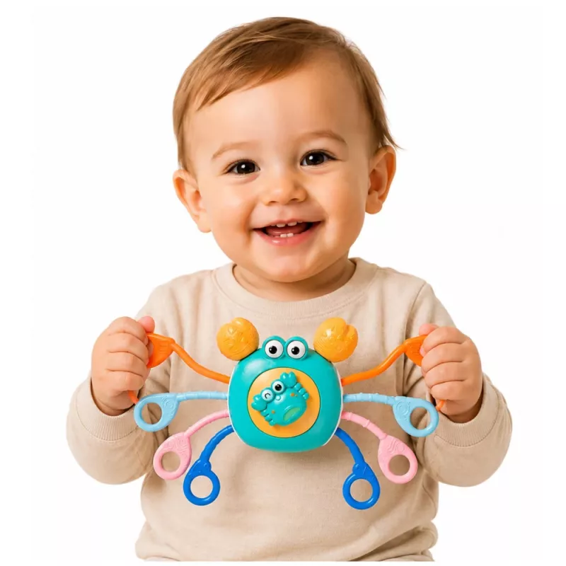 LEAN TOYS Krabben-Sensorikspielzeug für Kleinkinder Rassel Beißring Blau