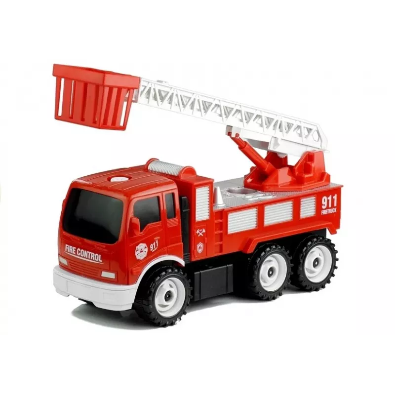 LEAN TOYS Feuerwehrauto mit Schraubrutsche + Werkzeuge