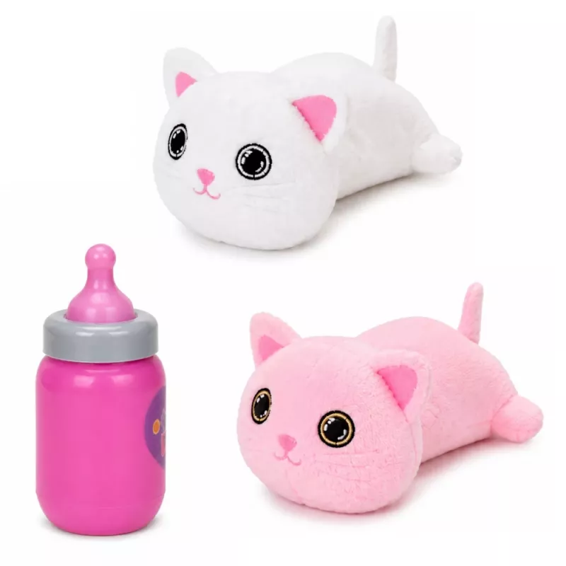 LEAN TOYS Interaktives Kätzchen mit Fläschchen und kleinen Sounds Melodien Aufnahme Weiß