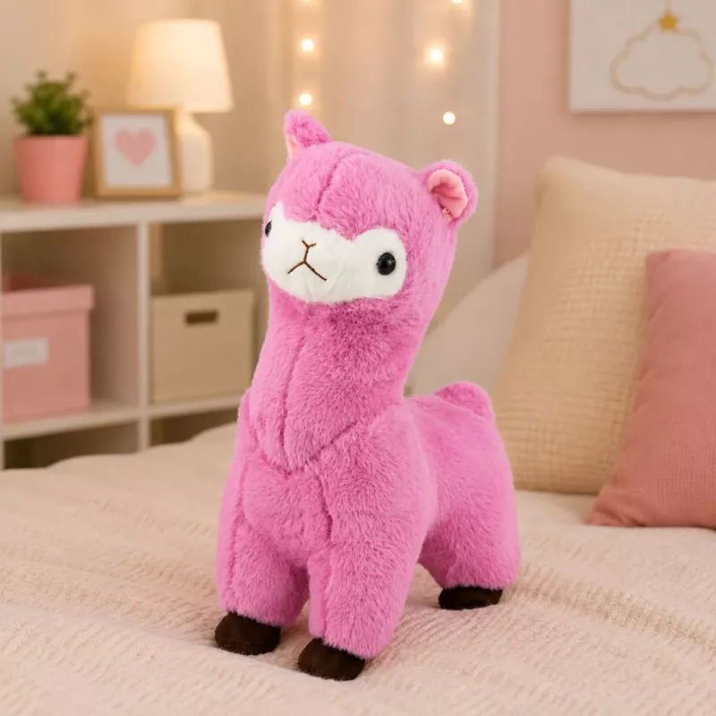 LEAN TOYS Plüsch-Alpaka Lama Plüschtier – Ultra weich kuschelig rosa 28 cm