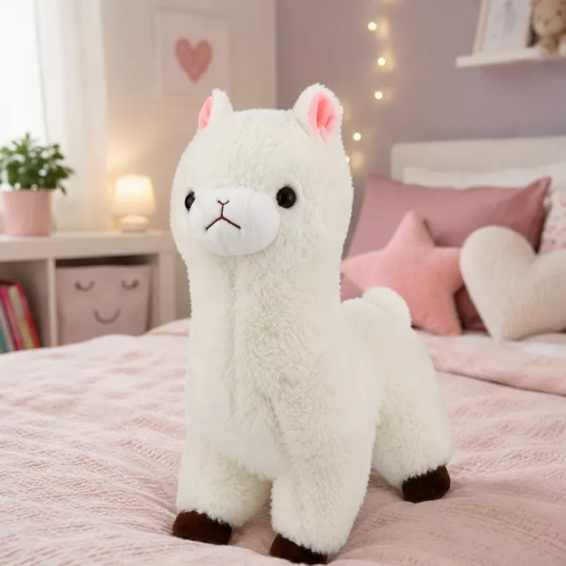 LEAN TOYS Plüsch-Alpaka weiches weißes Fell 28 cm