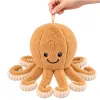 LEAN TOYS Plüsch-Oktopus Kuscheltier mit Saugnapf Beige 16 cm