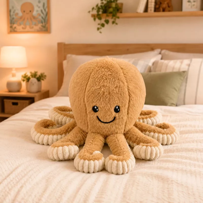 LEAN TOYS Plüsch-Oktopus mit elastischen Tentakeln, Beige 50 cm – Weiches Kuscheltier