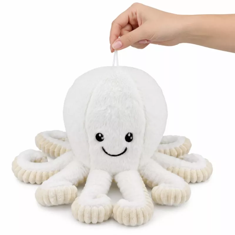 LEAN TOYS Plüsch-Oktopus mit Saugnapf, Weiß, 16 cm – Weicher Meeresbewohner-Begleiter