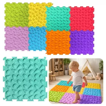 LEAN TOYS Sensory Path Puzzle Tiles Various Structures Colors 24,5 cm 10 pcs.