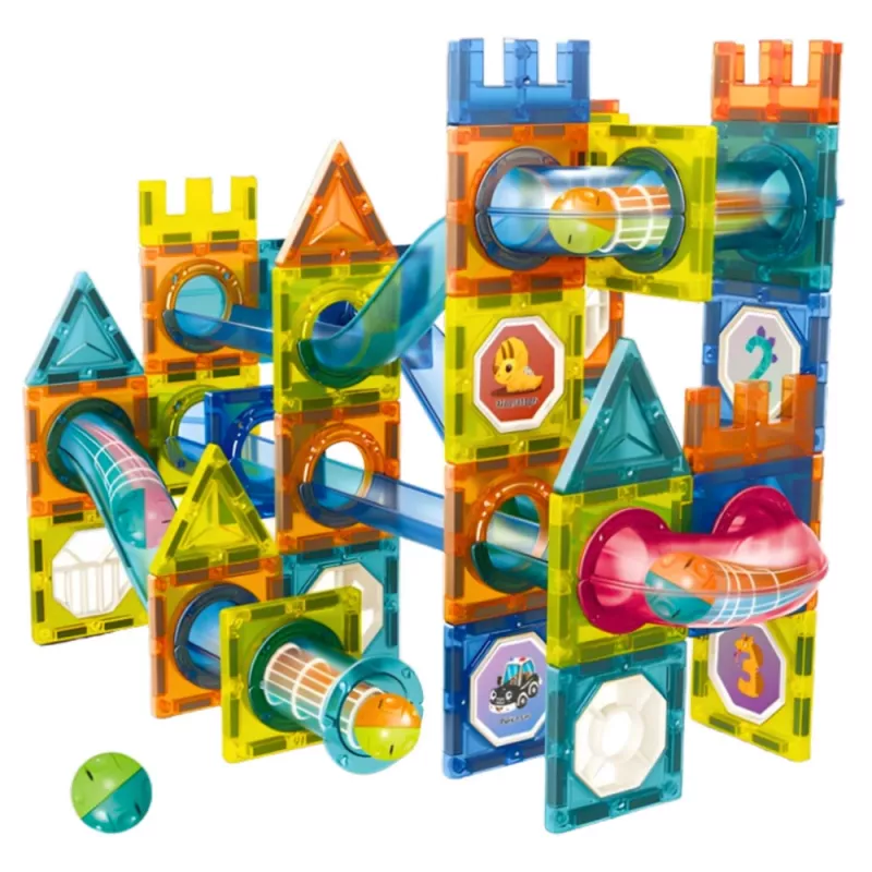 LEAN TOYS Set magnetischer Bausteine Kugelbahn Bunt 98 Teile