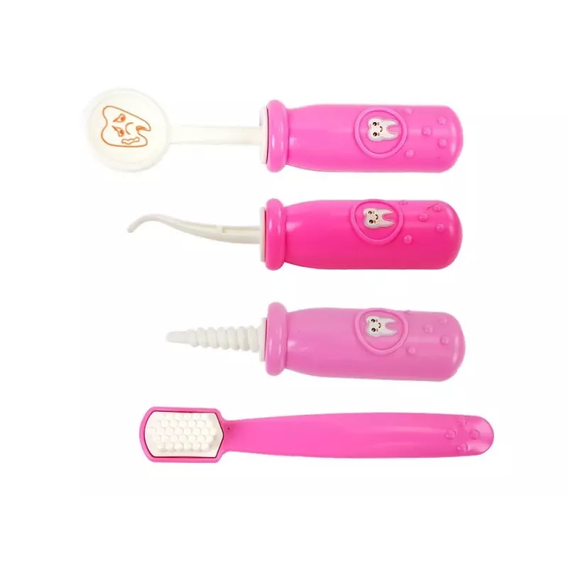 LEAN TOYS Kleines Zahnarzt-Set mit Zubehör in rosa Tasche