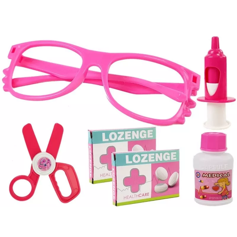 LEAN TOYS Kleines Zahnarzt-Set mit Zubehör in rosa Tasche