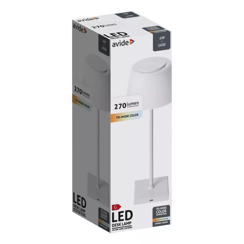 Avide LED-Tischlampe, USB, 4 W, 3-Stufen-Lichtfarbe, Weiß