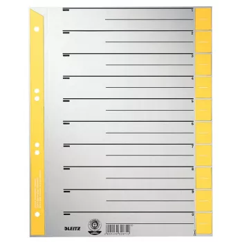 LEITZ A4 Überbreite Trennblätter aus Kraftkarton, 230 g/m², Grau mit gelben Blanko-Tabs, 10-teiliges Set 1652-00-15