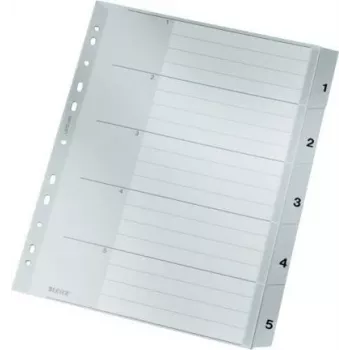 LEITZ A4 Extra Wide PP Index Dividers 1-5, Grau mit beschreibbarem Deckblatt 1283-00-85