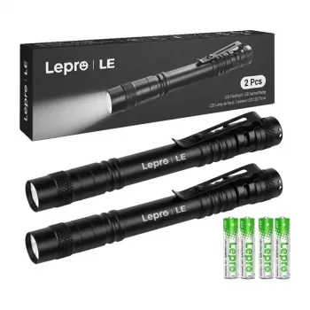 LEPRO 120023-2 Taschenlampe 2er-Pack, 1000 Lumen LED taktische Taschenlampe, IPX4 wasserresistent, verstellbarer Fokus, 5 Modi, Flugzeugaluminium, Schwarz