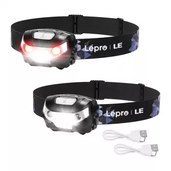 LEPRO 3200008-2 LED-Stirnlampe, 2er-Pack, 300 Lumen, wiederaufladbar, IPX4, Schwarz