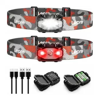 LEPRO 320023-2 USB-Aufladbare LED-Stirnlampe, 300 Lumen, 6 Modi, IPX4, 2er-Pack