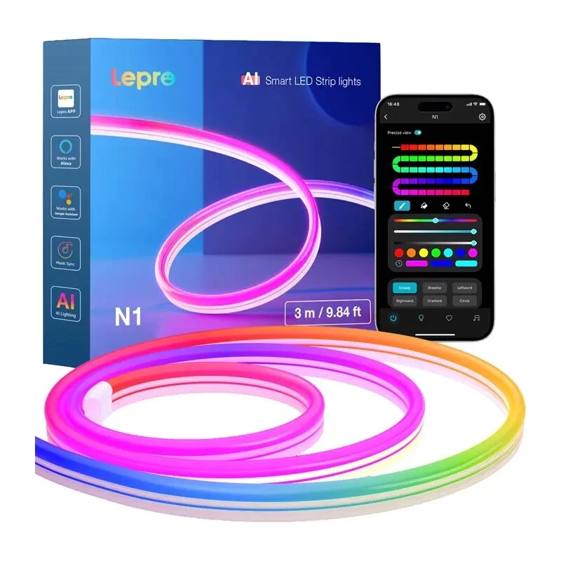 Lepro N1 Neon-LED-Streifen 3 m, KI-Lichtszenen, App- und Sprachsteuerung, dimmbar, 24 W