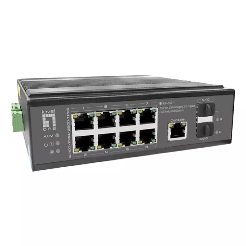 LevelOne IGP-1091 Industrieller PoE+ Switch, 8x 2,5G PoE, 2x 1G/10G SFP+ Uplinks