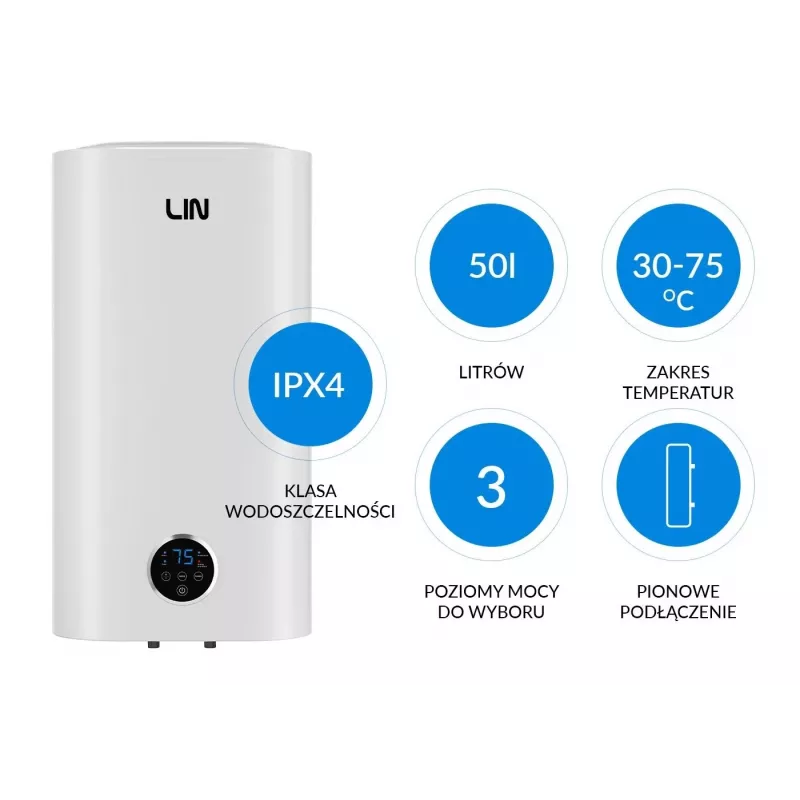 LIN LIFVD1SMWH 50L smarter elektrischer Warmwasserbereiter, Weiß