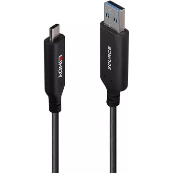 LINDY 10m USB 3.2 Gen 1 Typ A auf C Glasfaser-Hybridkabel - Schwarz