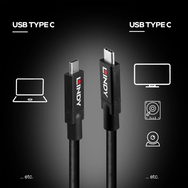 Lindy 43439 USB 3.2 Gen 2 USB-C auf USB-C Aktives Kabel, 8 m, 10 Gbps, 8K60, 100 W PD