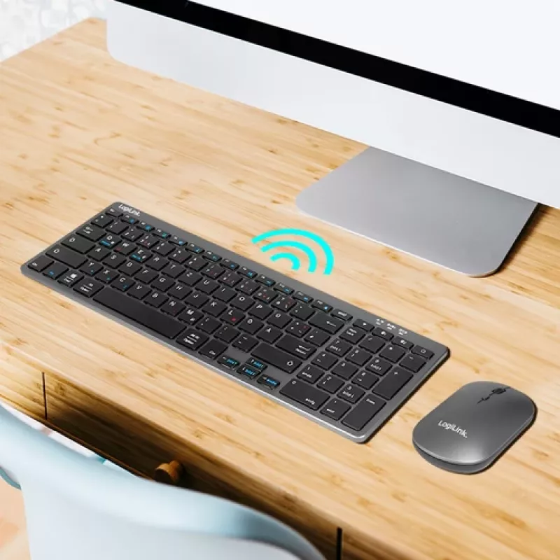 LogiLink ID0215 Bluetooth Dual-Mode Wireless Tastatur- und Maus-Set, Grau/Anthrazit