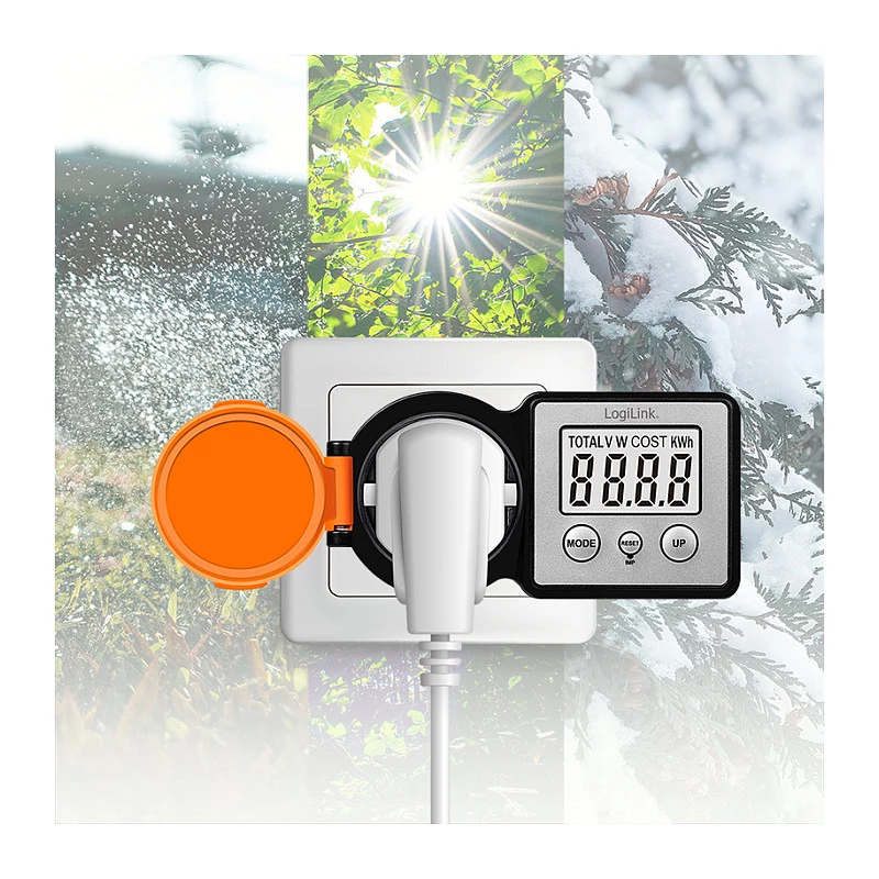 LogiLink Energiekostenmessgerät Outdoor, LCD-Anzeige, Schwarz/Orange