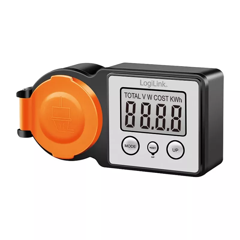 LogiLink Energiekostenmessgerät Outdoor, LCD-Anzeige, Schwarz/Orange